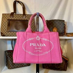 PRADA Canapa Peonia Canvas Shoulder Bag
